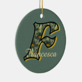 Persoonlijk monogram initiaal F met madeliefjes bl Keramisch Ornament (Rechts)