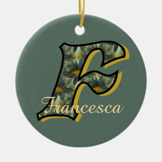 Persoonlijk monogram initiaal F met madeliefjes bl Keramisch Ornament (Voorkant)