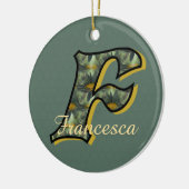 Persoonlijk monogram initiaal F met madeliefjes bl Keramisch Ornament (Links)