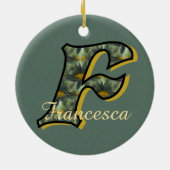 Persoonlijk monogram initiaal F met madeliefjes bl Keramisch Ornament (Achterkant)