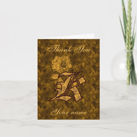 Persoonlijk Monogram Initiaal K Gouden Satijn Pioe Bedankkaart (Voorkant)
