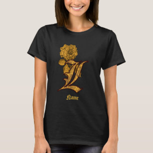 Persoonlijk Monogram Initiaal L Gouden Pioen Bloem T-shirt