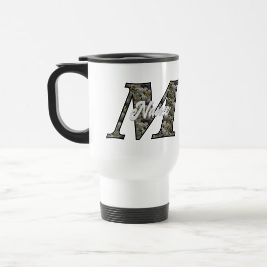 Persoonlijk monogram initiaal M hortensia bloemen Reisbeker (Links)