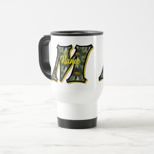 Persoonlijk monogram initiaal M madeliefjes bloem Reisbeker (Voorkant links)