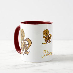Persoonlijk monogram initiaal N gouden pioenroos Mok