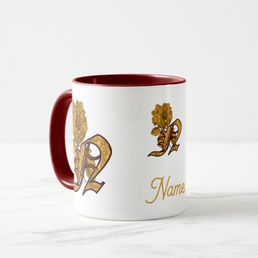 Persoonlijk monogram initiaal N gouden pioenroos Mok (Voorkant links)