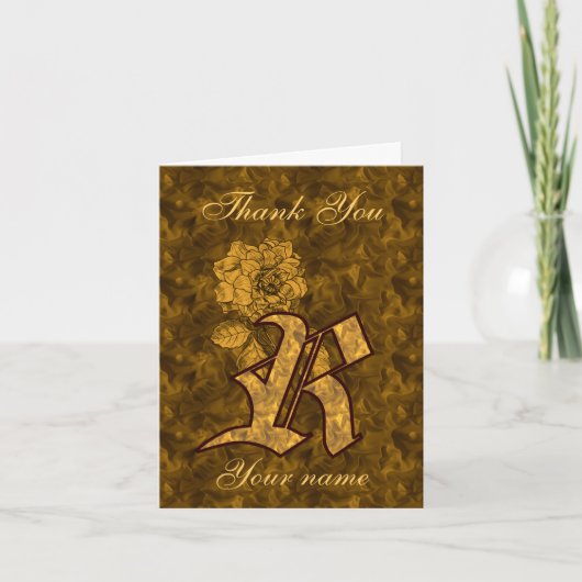 Persoonlijk Monogram Initiaal R Gouden Satijn Pioe Bedankkaart (Voorkant)