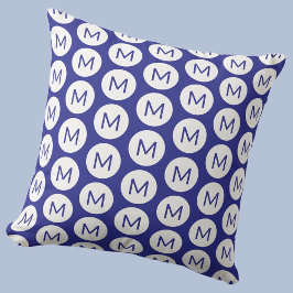 Persoonlijk monogram initiaal stippenpatroon blauw kussen