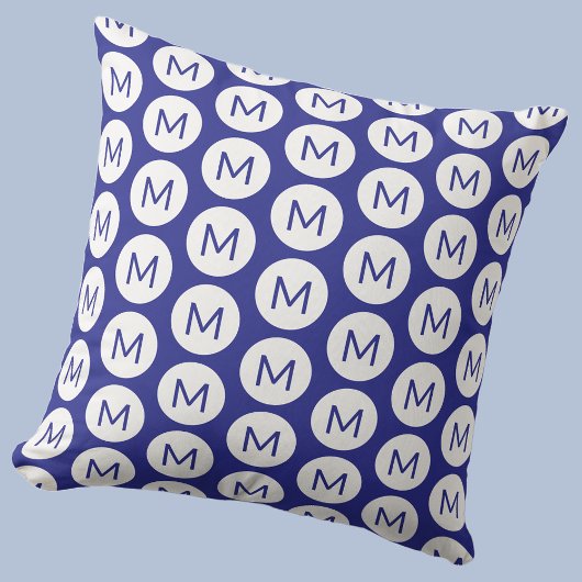 Persoonlijk monogram initiaal stippenpatroon blauw kussen