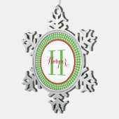 Persoonlijk Monogram Kerstbal Tin Sneeuwvlok Ornament (Rechts)