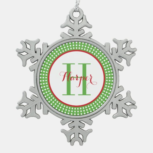 Persoonlijk Monogram Kerstbal Tin Sneeuwvlok Ornament (Voorkant)