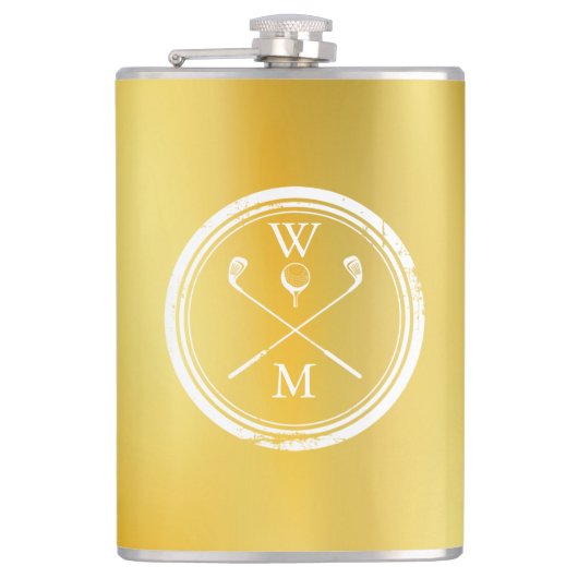 Persoonlijk Monogram Klassieke Gouden Golf Heupfles (Voorkant)