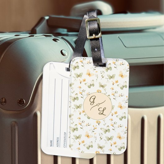 Persoonlijk monogram lente vlinder bagagelabel