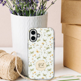 Persoonlijk monogram lente vlinder iPhone 16 plus hoesje