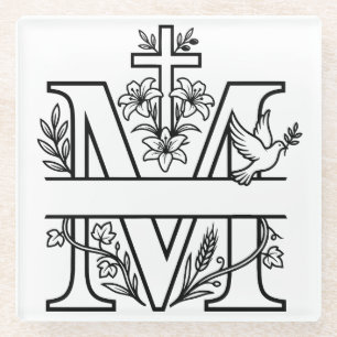 Persoonlijk monogram M Christelijk Glazen Onderzetter