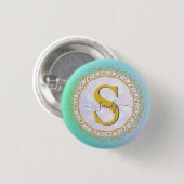 Persoonlijk Monogram Mandala Goud en Blauw Ronde Button 3,2 Cm (Voorkant /achterkant)