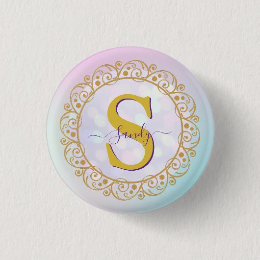 Persoonlijk Monogram Mandala Goud en Blauw Ronde Button 3,2 Cm (Voorkant)