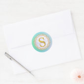 Persoonlijk Monogram Mandala Goud en Blauw Ronde Sticker (Envelop)