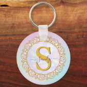 Persoonlijk Monogram Mandala Goud en Blauw Sleutelhanger (Achterkant)