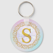 Persoonlijk Monogram Mandala Goud en Blauw Sleutelhanger (Achterkant)