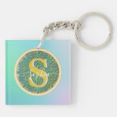 Persoonlijk Monogram Mandala Goud en Blauw Sleutelhanger (Achterkant)