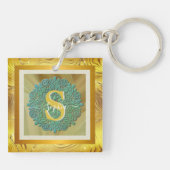 Persoonlijk Monogram Mandala Goud en Blauw Sleutelhanger (Achterkant)
