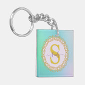 Persoonlijk Monogram Mandala Goud en Blauw Sleutelhanger (Voorkant Links)