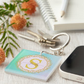Persoonlijk Monogram Mandala Goud en Blauw Sleutelhanger (Voorkant Rechts)