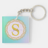 Persoonlijk Monogram Mandala Goud en Blauw Sleutelhanger (Achterkant)