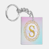 Persoonlijk Monogram Mandala Goud en Blauw Sleutelhanger (Voorkant Links)