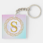 Persoonlijk Monogram Mandala Goud en Blauw Sleutelhanger (Achterkant)