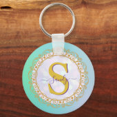 Persoonlijk Monogram Mandala Goud en Blauw Sleutelhanger (Achterkant)
