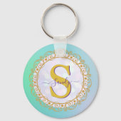 Persoonlijk Monogram Mandala Goud en Blauw Sleutelhanger (Achterkant)