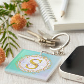 Persoonlijk Monogram Mandala Goud en Blauw Sleutelhanger (Voorkant Rechts)
