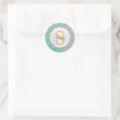 Persoonlijk monogram mandala goud en turquoise ronde sticker (Tas)