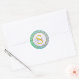 Persoonlijk monogram mandala goud en turquoise ronde sticker