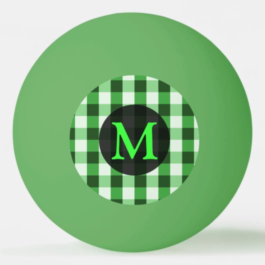 Persoonlijk monogram met bosgroen geruit patroon pingpongbal (Voorkant)