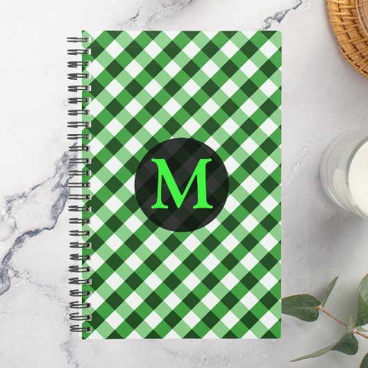 Persoonlijk monogram met bosgroen geruit patroon planner