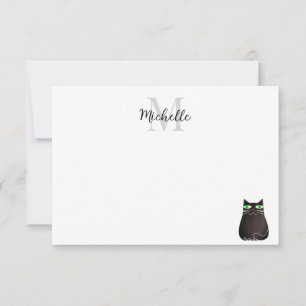 Persoonlijk monogram met cute zwarte kat notitiekaartje