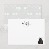 Persoonlijk monogram met cute zwarte kat notitiekaartje (Voorkant / Achterkant)