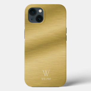 Persoonlijk monogram met geborsteld goud uiterlijk iPhone 13 hoesje