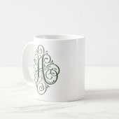 Persoonlijk monogram met krullen als ornament koffiemok (Voorkant links)
