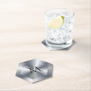 Persoonlijk monogram met metalen zilveren textuur kartonnen onderzetters