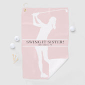 Persoonlijk monogram met silhouet van golfster golfhanddoek (Insitu)