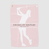 Persoonlijk monogram met silhouet van golfster golfhanddoek (Voorkant)
