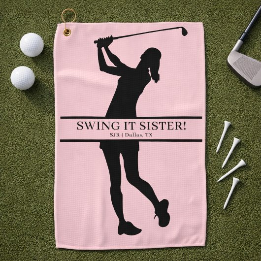 Persoonlijk monogram met silhouet van golfster golfhanddoek
