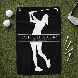 Persoonlijk monogram met silhouet van golfster golfhanddoek