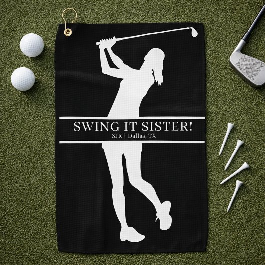 Persoonlijk monogram met silhouet van golfster golfhanddoek