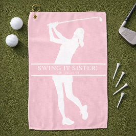 Persoonlijk monogram met silhouet van golfster golfhanddoek