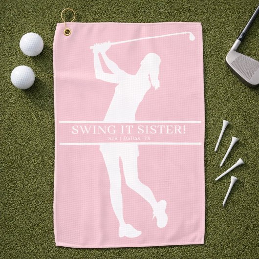 Persoonlijk monogram met silhouet van golfster golfhanddoek